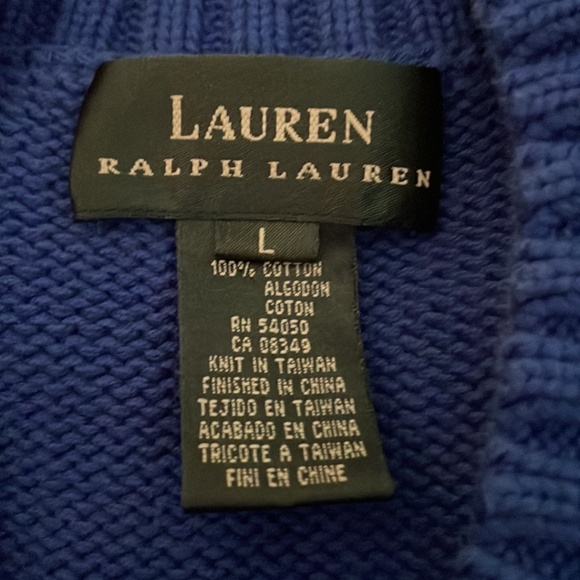 Lauren Ralph Lauren V Neck Blue Sweater with Gold Crest Logo on Chest Large - Picture 4 of 6